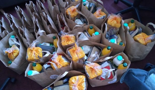 Photo showing food parcels donated to Route One clients